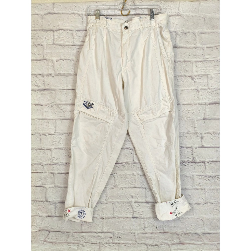Bugle Boy Marine‎ White Cotton Cargo Pants Mens 36/34 Vintage Nautical Tapered